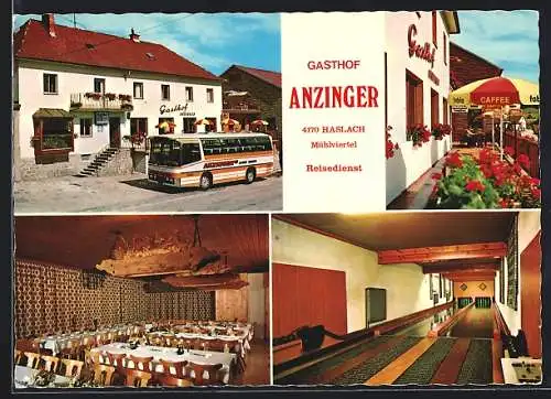 AK Haslach /Mühlviertel, Gasthof Anzinger, Reisebus