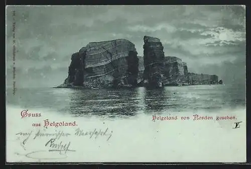 Mondschein-AK Helgoland, Gesamtansicht von Norden