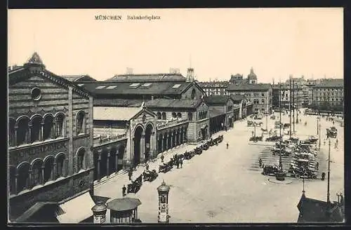 AK München, Bahnhof und Bahnhofsplatz aus der Vogelschau