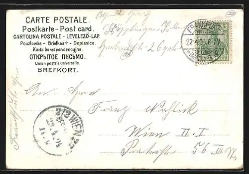 Lithographie Alt-Frankfurt, Dom, Römer, Stoltze-Denkmal um 1900