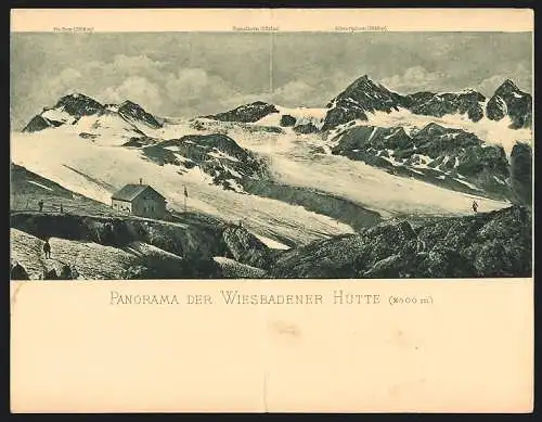 Klapp-AK Wiesbadener Hütte, Panorama mit Pis Buin, Signalhorn und Silvreffahorn