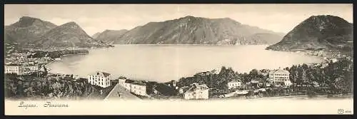 Klapp-AK Lugano, Panorama mit Blick über das Wasser