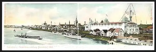 Klapp-AK Düsseldorf, Industrie u. Gewerbeausstellung 1902, Panorama vom Festgelände