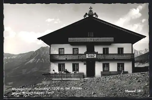 AK Ellmau, Gasthaus Hausberg gegen Wilden Kaiser