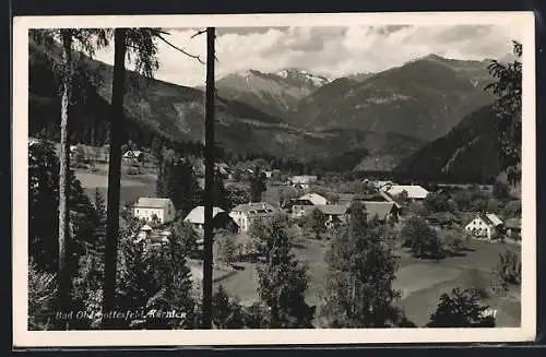 AK Sachsenburg, Bad Obergottesfeld, Ortsansicht hinter Tannen