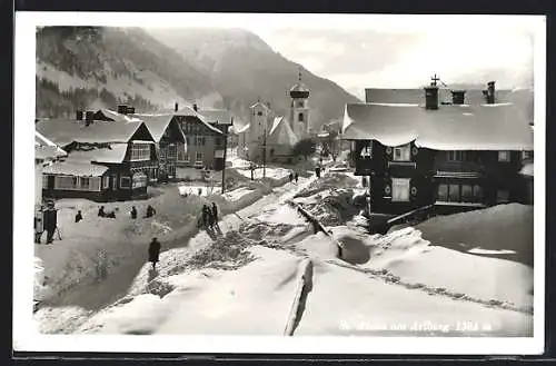 AK St. Anton am Arlberg, Ortspartie im Winter