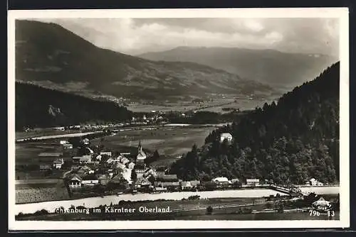 AK Sachsenburg, Ortsansicht aus der Vogelschau