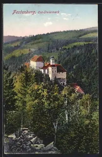 AK St. Lorenzen am Wechsel, Festenburg, Blick auf die Burg im Herbst