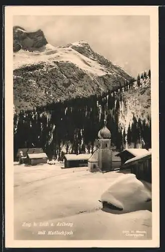AK Lech am Arlberg, Zug mit Madlochjoch im Schnee