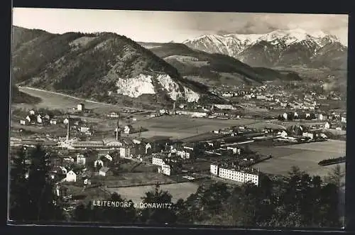 AK Leoben, Leitendorf mit Donawitz und Bergpanorama aus der Vogelschau