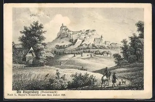 AK Riegersburg, Alte Ansicht der Riegersburg aus dem Jahre 1840