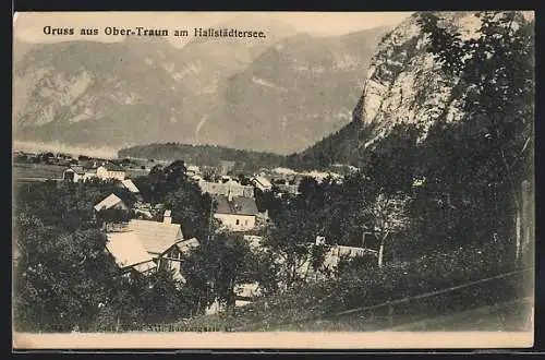 AK Ober-Traun /Hallstädtersee, Teilansicht mit Bergblick