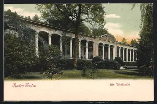 AK Baden-Baden, Die Trinkhalle mit Park