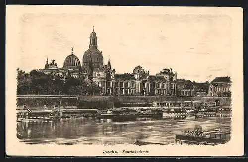 AK Dresden, Kunstakademie und Dampfer auf der Elbe