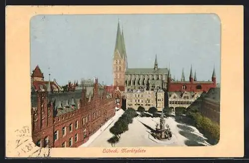 AK Lübeck, Marktplatz aus der Vogelschau