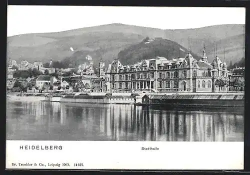 AK Heidelberg, Stadthalle vom Wasser aus