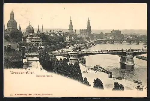 AK Dresden, Carolabrücke und Altstadt, Dampfer