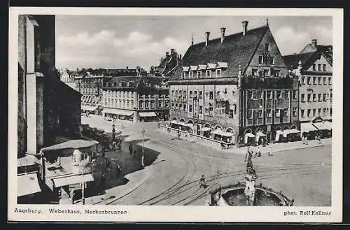 AK Augsburg, Ortspartie mit Weberhaus und Merkurbrunnen