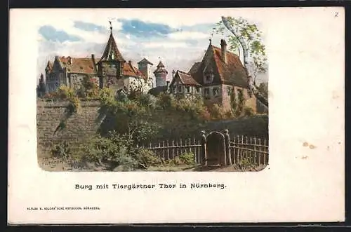 Passepartout-AK Nürnberg, Blick auf Burg mit Tiergärtner Tor