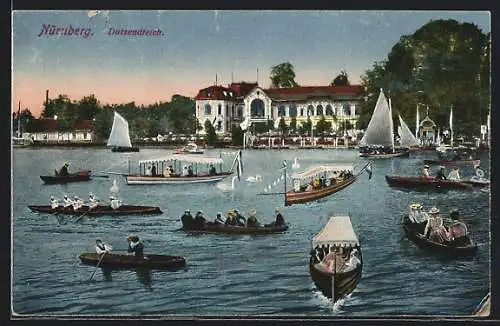 AK Nürnberg, Dutzendteich mit Gasthaus und Ruderbooten