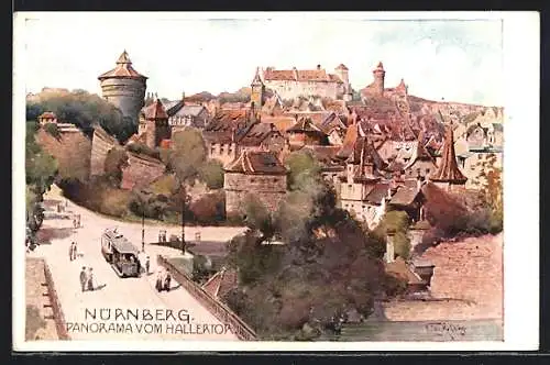 Künstler-AK Nürnberg, Panorama vom Hallertor