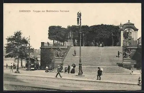 AK Dresden, Treppe zur Brühlschen Terrasse