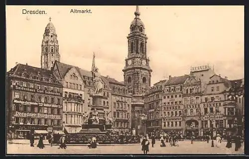AK Dresden, Belebte Szene auf dem Altmarkt