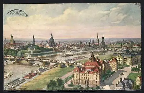 AK Dresden, Zeppelin-Ansicht der Kgl. Ministerien und der Altstadt
