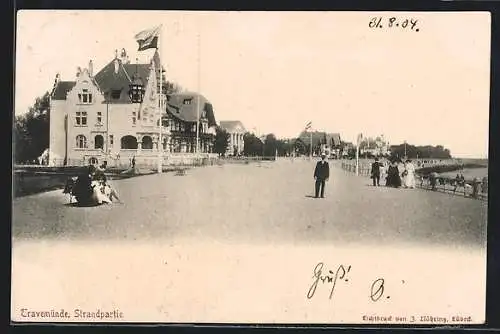 AK Travemünde, Flaneure an der Strandpromenade