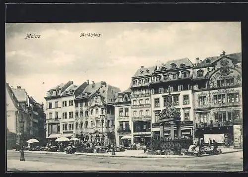 AK Mainz, Kleiner Markt auf dem Marktplatz