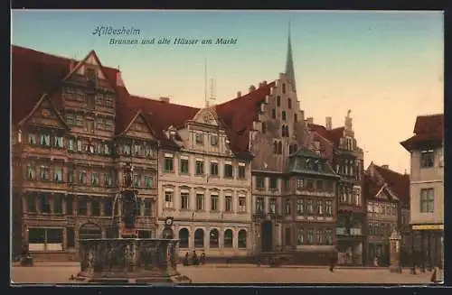 AK Hildesheim, Brunnen und alte Häuser am Markt