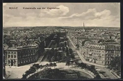 AK Mainz, Kaiserstrasse aus der Vogelschau