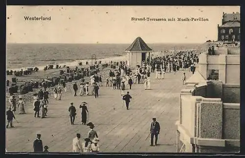 AK Westerland, Strand-Terrassen mit Musikpavillon