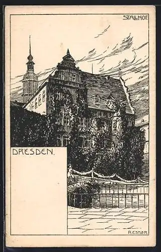 Künstler-AK Dresden, Blick zum Stallhof