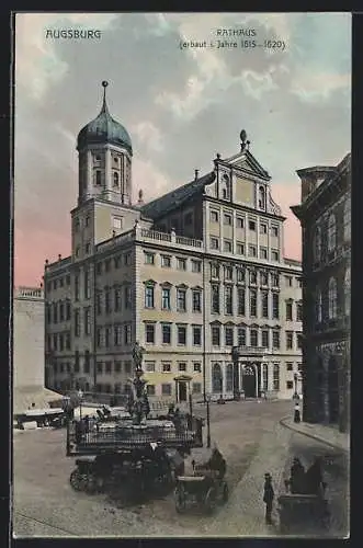 AK Augsburg, Rathaus mit Denkmal