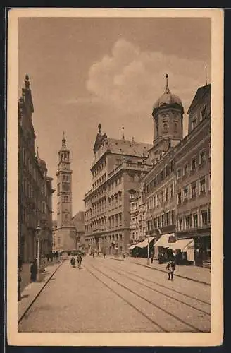 AK Augsburg, Untere Maximilianstrasse mit Turm