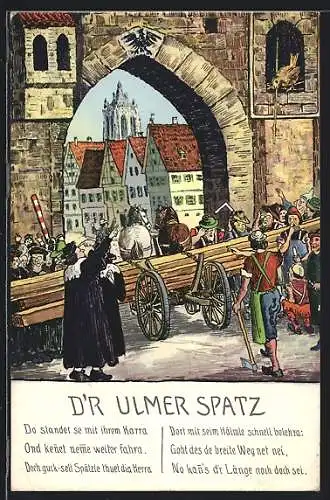 Künstler-AK Ulm a. Donau, D`r Ulmer Spatz