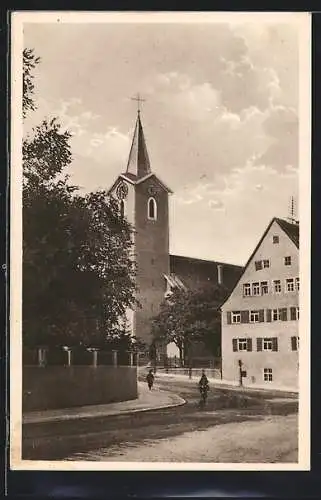 AK Schwenningen / Villingen, Strasseneck an der Evangelischen Stadtkirche