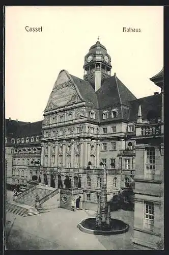 AK Kassel, Rathaus mit Brunnen