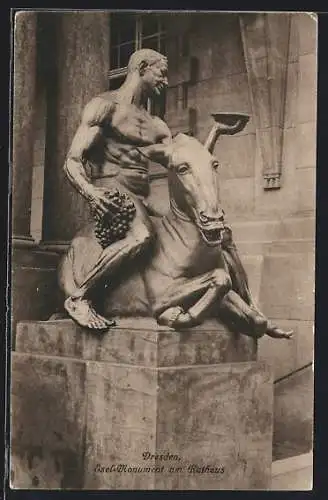 AK Dresden, Esel-Monument am Rathaus