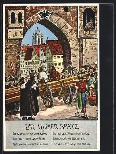 Künstler-AK Ulm / Donau, Die Legende vom Ulmer Spatz