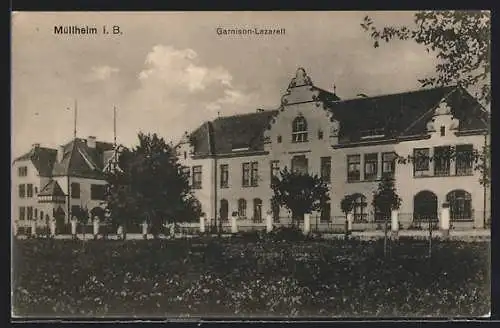 AK Müllheim i. B., Garnison-Lazarett mit Bäumen