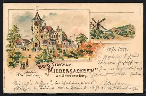 Lithographie Gehrden / Han., Berg-Gasthaus Niedersachsen, Mühle