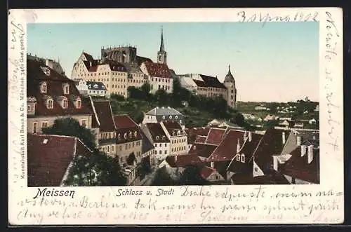 Goldfenster-AK Meissen, Das Schloss über der Stadt