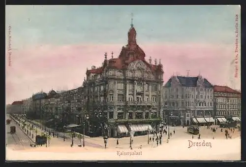 AK Dresden, Café Kaiserpalast am Pirnaischer Platz, Strassenbahn