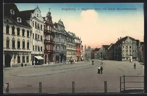 AK Augsburg, Maximilian-Platz mit oberer Maximilianstrasse