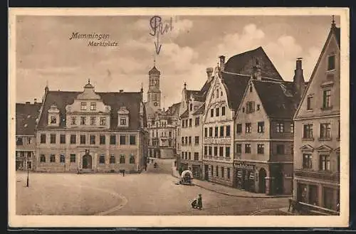 AK Memmingen, Marktplatz mit Gasthof zum Hirsch und Kaiser`s Kaffee Geschäft