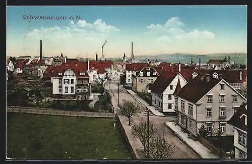 AK Schwenningen a. N., Ortspartie mit dem Blick eine Strasse entlang