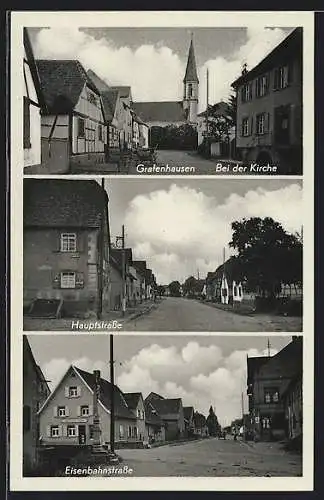 AK Grafenhausen / Kappel, Blick in die Hauptstrasse, Eisenbahnstrasse, Kirche