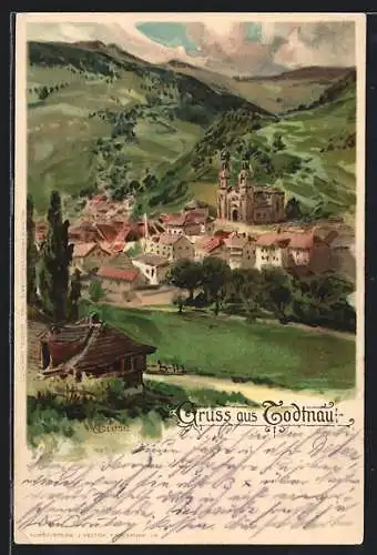 Künstler-AK C. Biese: Todtnau, Teilansicht mit Kirche